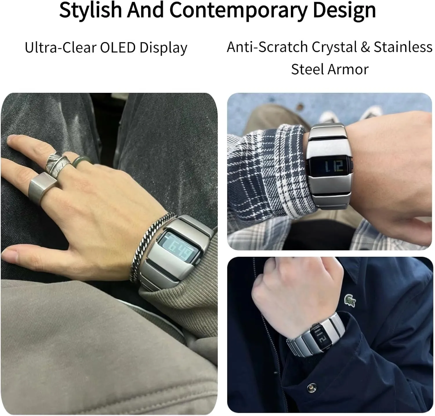 Unique Metal Wristwatch, Stainless Steel Men's Digital Watches,Y2K Watches for Men,3ATM Waterproof