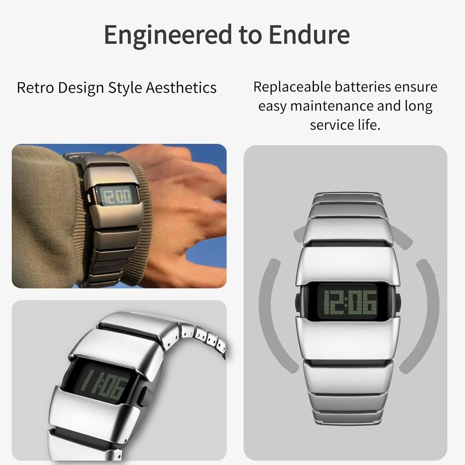 Unique Metal Wristwatch, Stainless Steel Men's Digital Watches,Y2K Watches for Men,3ATM Waterproof
