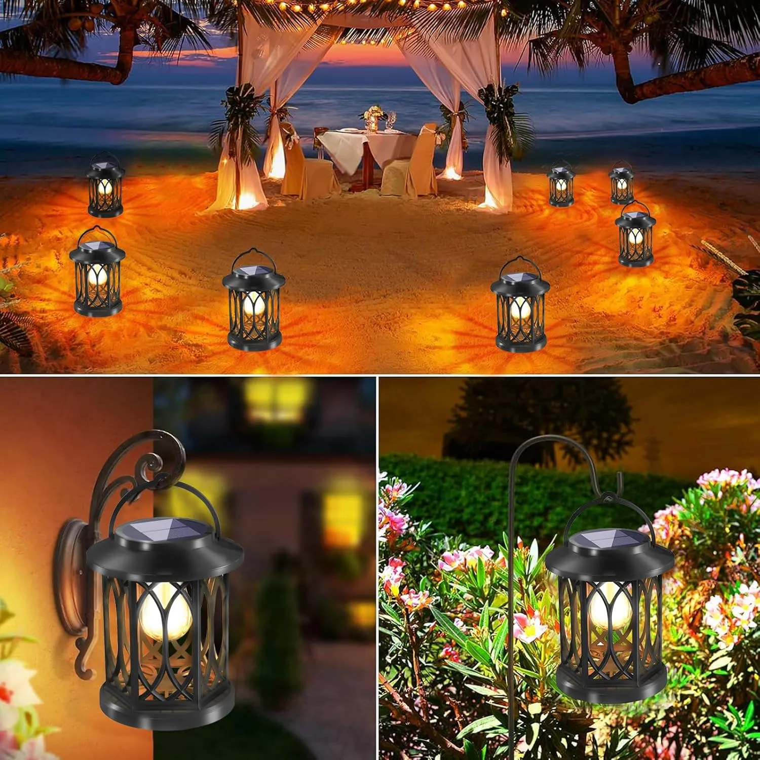 Upgrade Solar Lanterns Outdoor Waterproof,Solar Powered Lantern,Hanging Lantern Outdoor Decorative for Garden Pathway Yard (4 Packs)