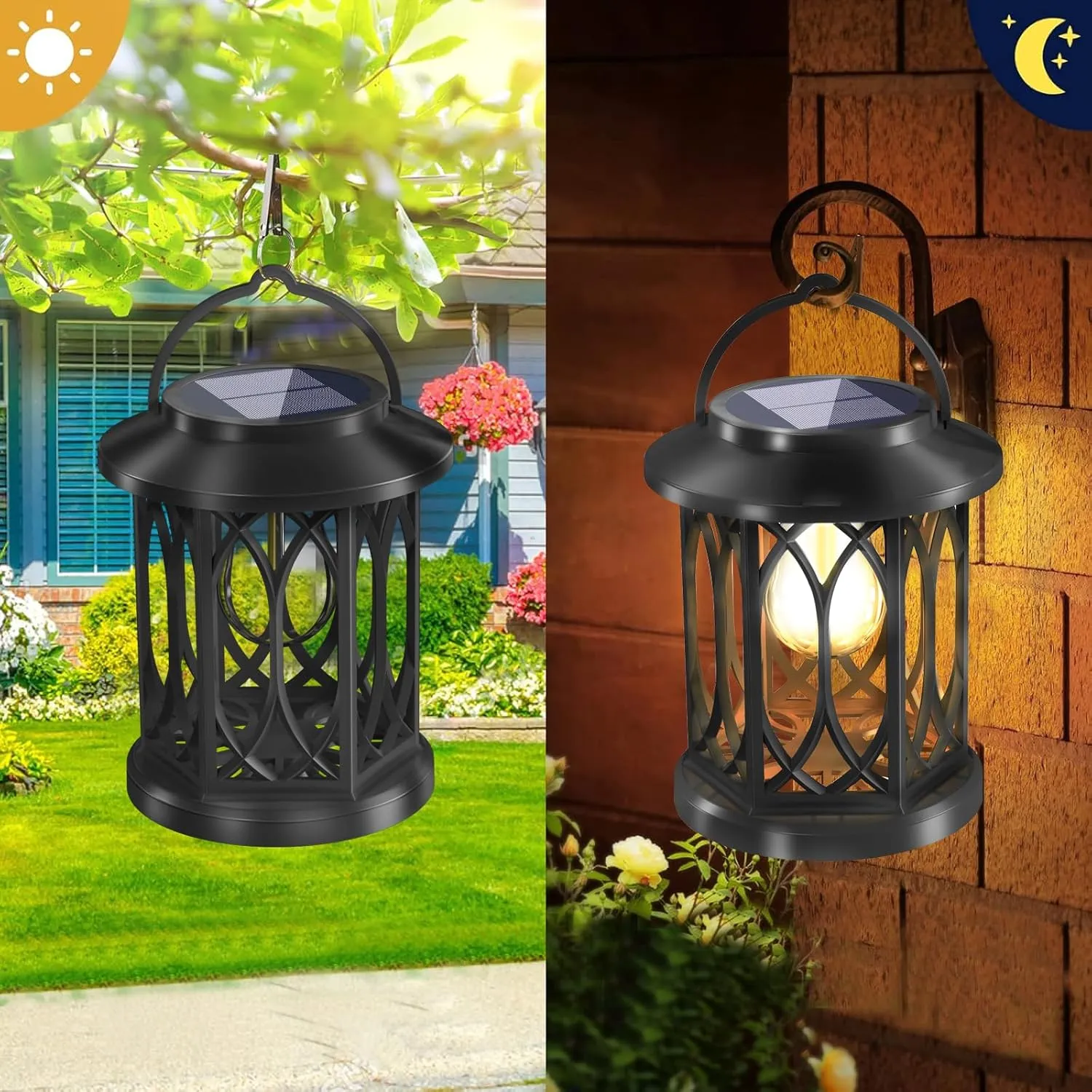Upgrade Solar Lanterns Outdoor Waterproof,Solar Powered Lantern,Hanging Lantern Outdoor Decorative for Garden Pathway Yard (4 Packs)