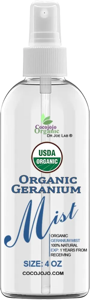 USDA Organic Geranium Mist for Skincare - Toning Mist, Face Mist Spray, Moisturizes Dry Skin, Shiny Hair Every Day, Body Mist - Geranium Essential Oil & Glycerin - Packaging May Vary (4 oz)
