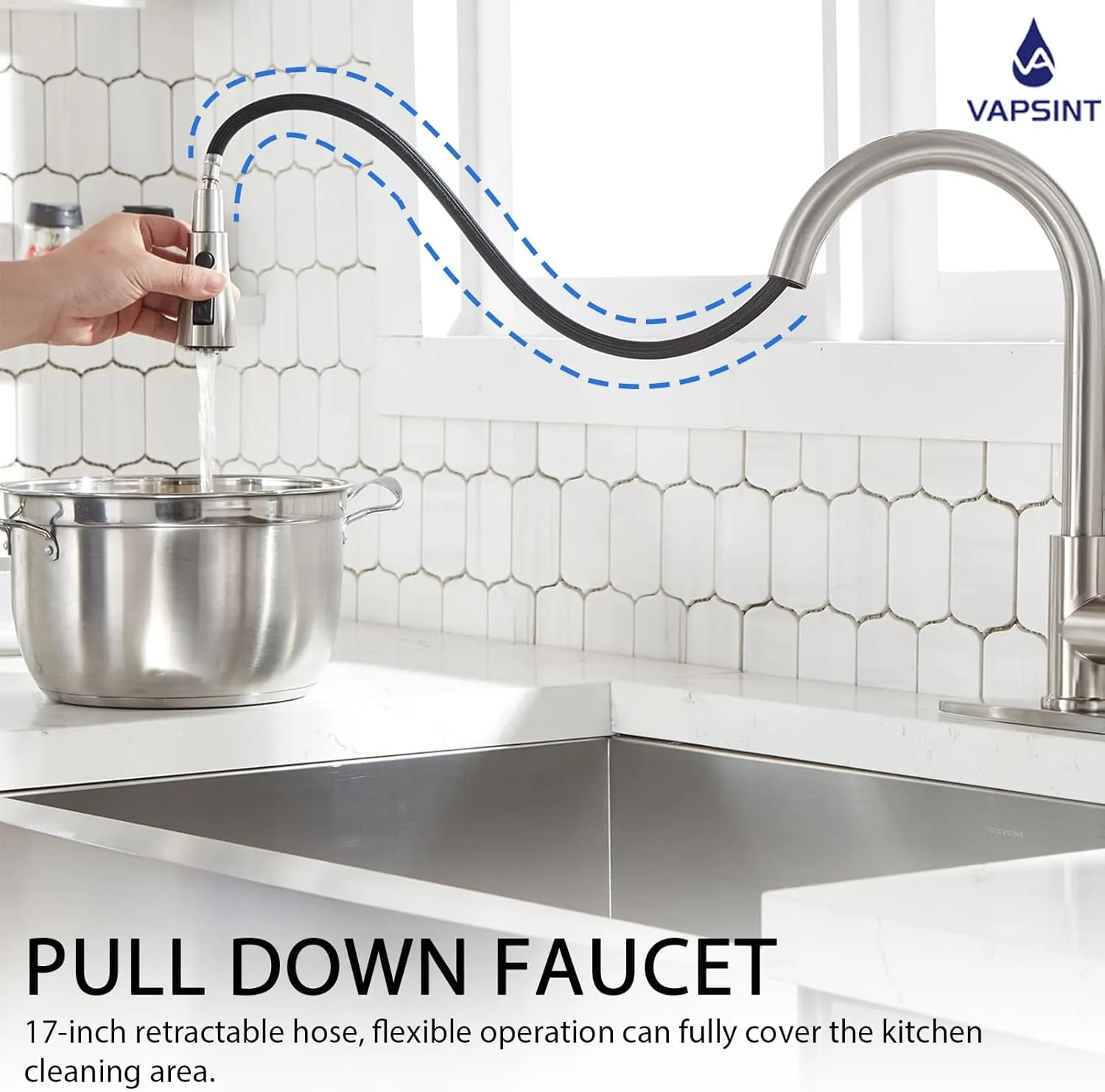 VAPSINT Kitchen Faucets, Brushed Nickel Kitchen Faucet with Pull Down Sprayer, High Arc Single Handle Pull Out Kitchen Faucets, Commercial Kitchen Sink Faucets for Farmhouse Rv Camper Laundry Bar