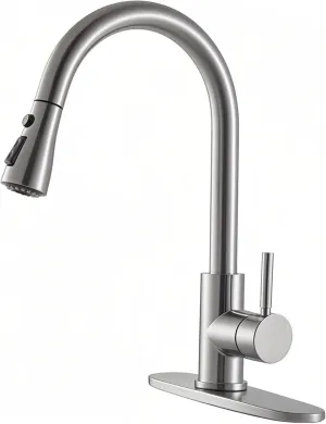 VAPSINT Kitchen Faucets, Brushed Nickel Kitchen Faucet with Pull Down Sprayer, High Arc Single Handle Pull Out Kitchen Faucets, Commercial Kitchen Sink Faucets for Farmhouse Rv Camper Laundry Bar