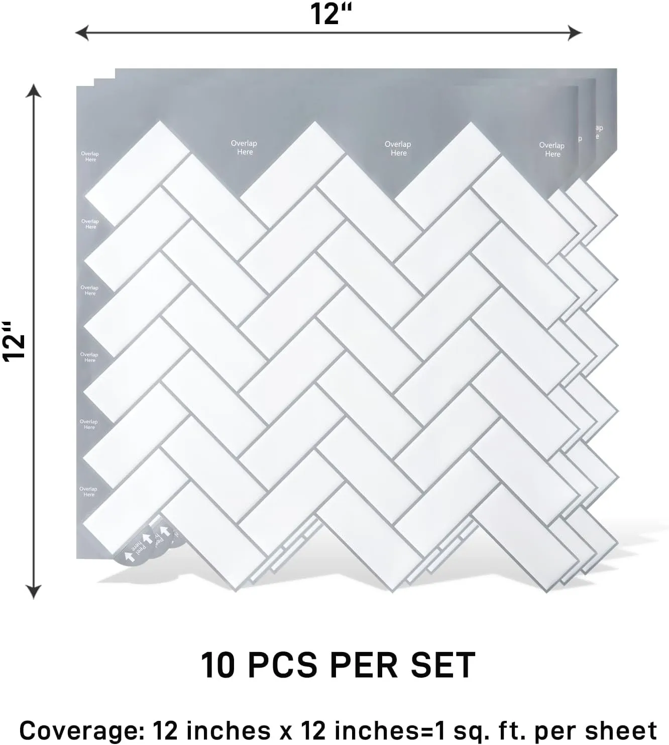 VaryPaper 20 Sheets White Herringbone Peel and Stick Backsplash 12''x12'' Back Splash Stick on Tiles for Kitchen Bathroom Waterproof Removable Vinyl Backsplash Self Adhesive Chevron Wall Tile Sticker