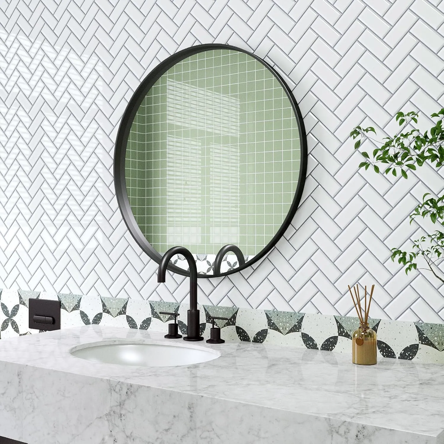 VaryPaper 20 Sheets White Herringbone Peel and Stick Backsplash 12''x12'' Back Splash Stick on Tiles for Kitchen Bathroom Waterproof Removable Vinyl Backsplash Self Adhesive Chevron Wall Tile Sticker