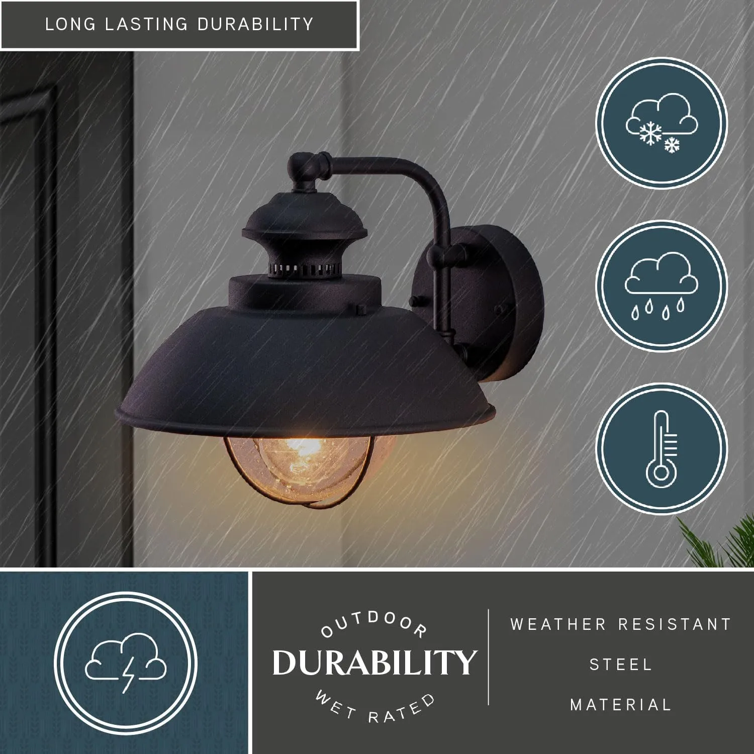 VAXCEL Harwich 1 Light Black Coastal Barn Dome Outdoor Wall Lantern Clear Glass