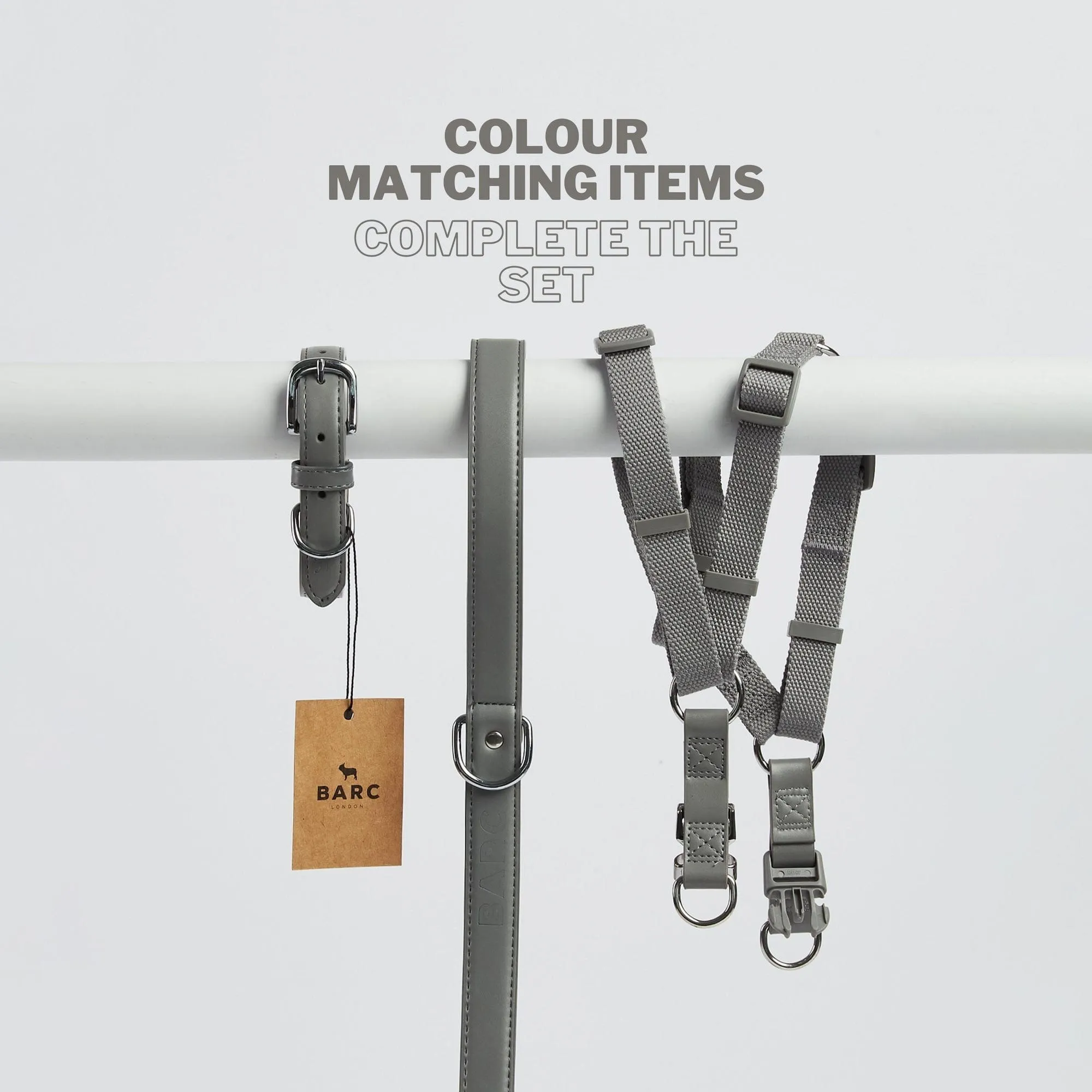 Vegan Leather & Nylon Dog Harness & Lead Set | Ash Grey