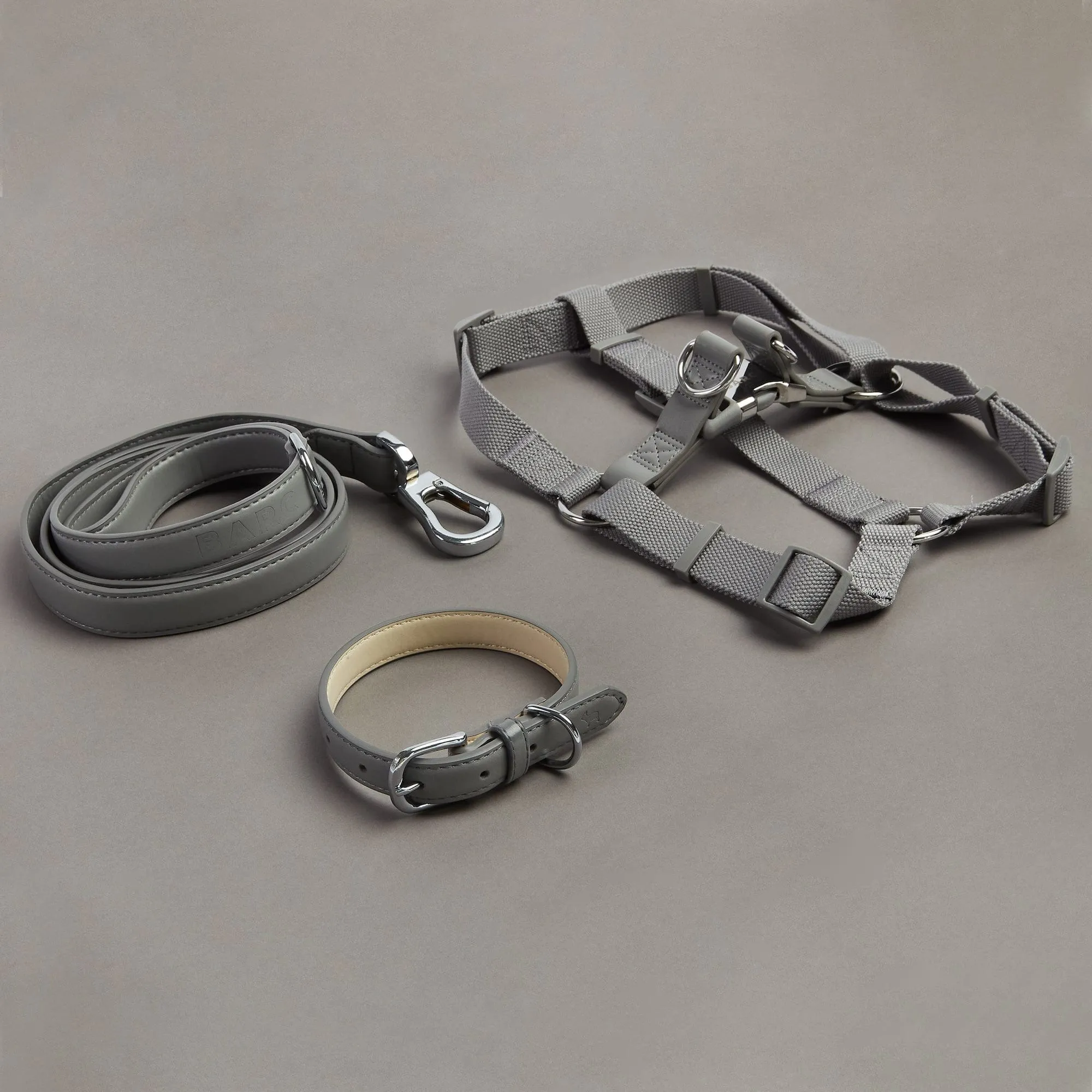 Vegan Leather & Nylon Dog Harness & Lead Set | Ash Grey