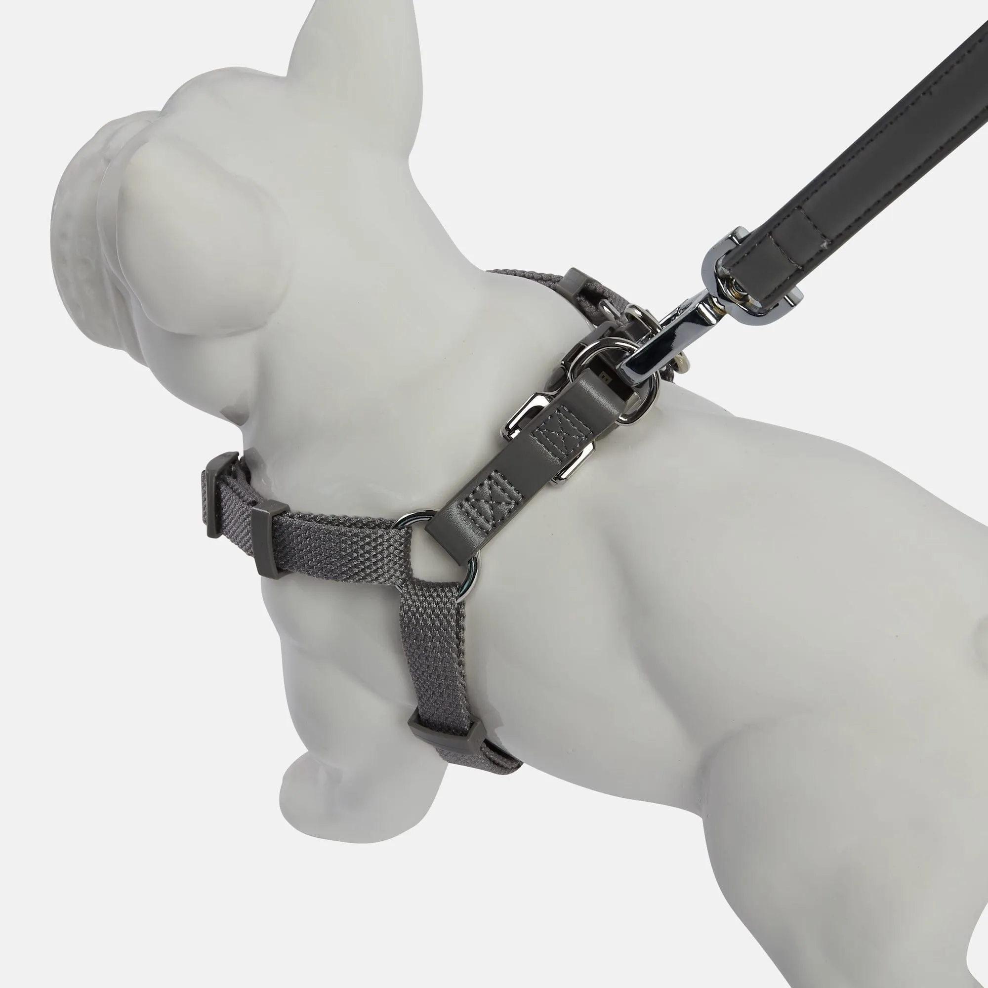 Vegan Leather & Nylon Dog Harness & Lead Set | Ash Grey
