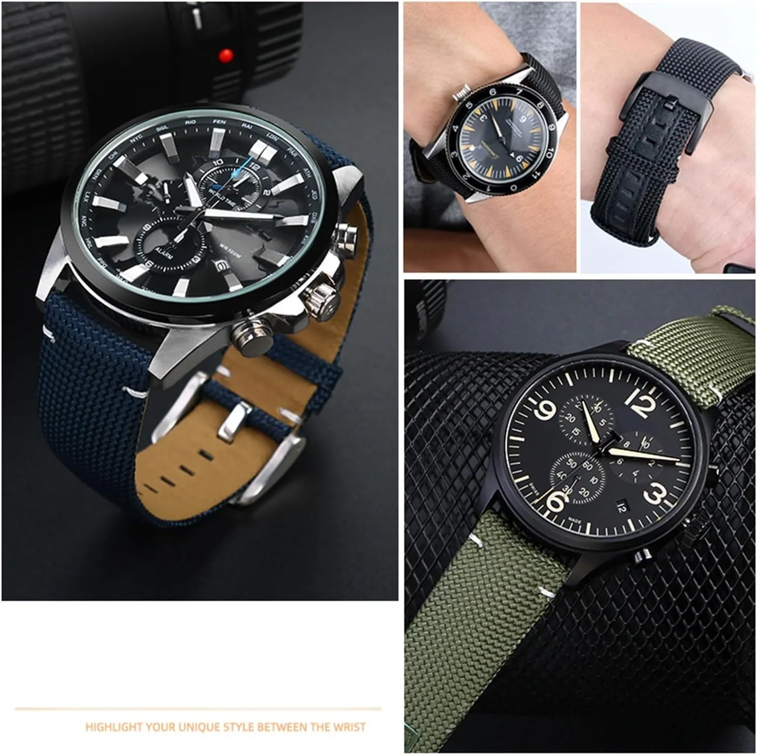 VELORE 22mm Nylon Waterproof Watchband for Mido M026.629/430 Ocean Star M042.430 Replacement Bracelet Band Men's Accessories