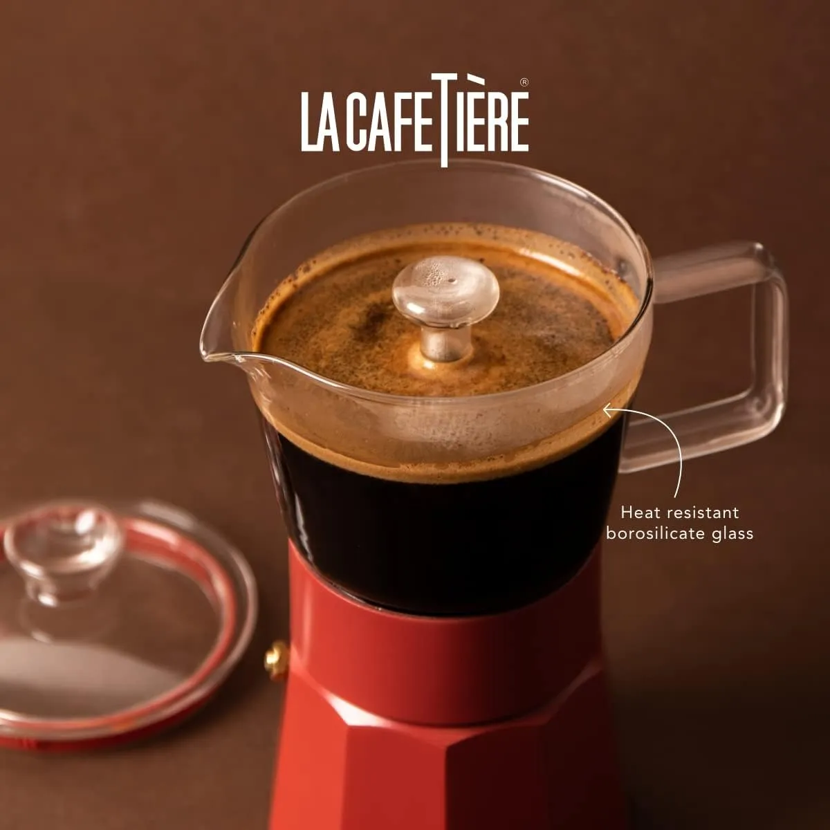 Verona Glass Espresso Maker, Red, 6 Cup, Gift Boxed