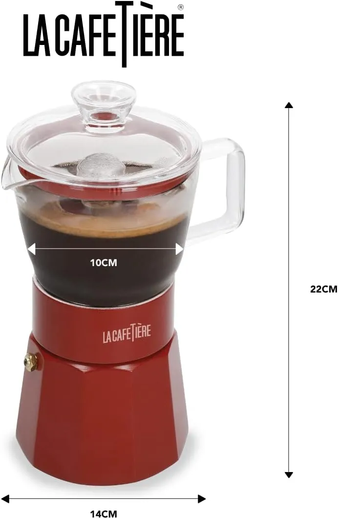 Verona Glass Espresso Maker, Red, 6 Cup, Gift Boxed