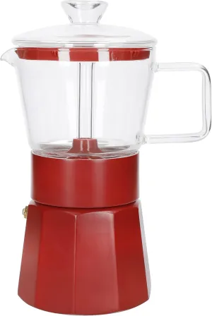Verona Glass Espresso Maker, Red, 6 Cup, Gift Boxed