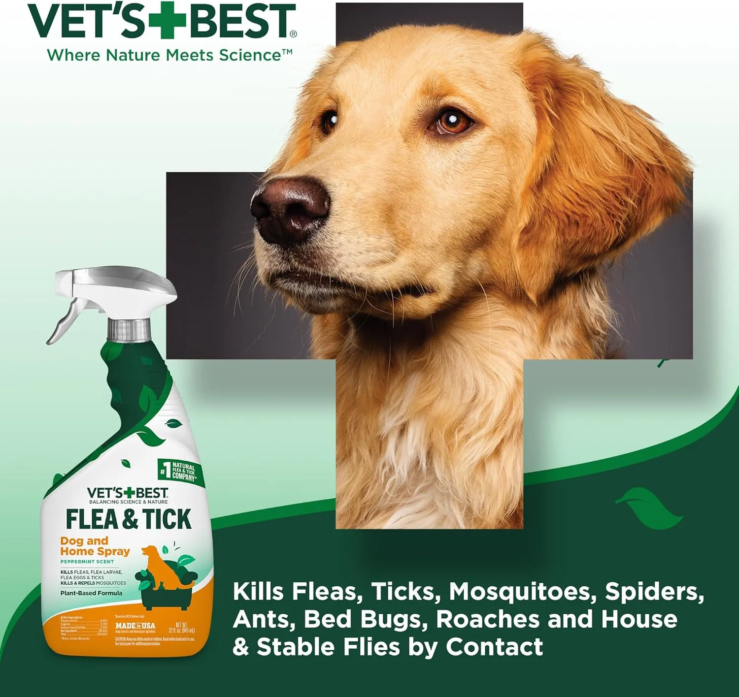Vet’s Best Flea and Tick Home Spray – Plant-Based Flea and Tick Treatment for Dogs and Indoor Use – Natural Spray with Essential Oils for Pest Control in Home – 32 oz Bottles, 2 Pack