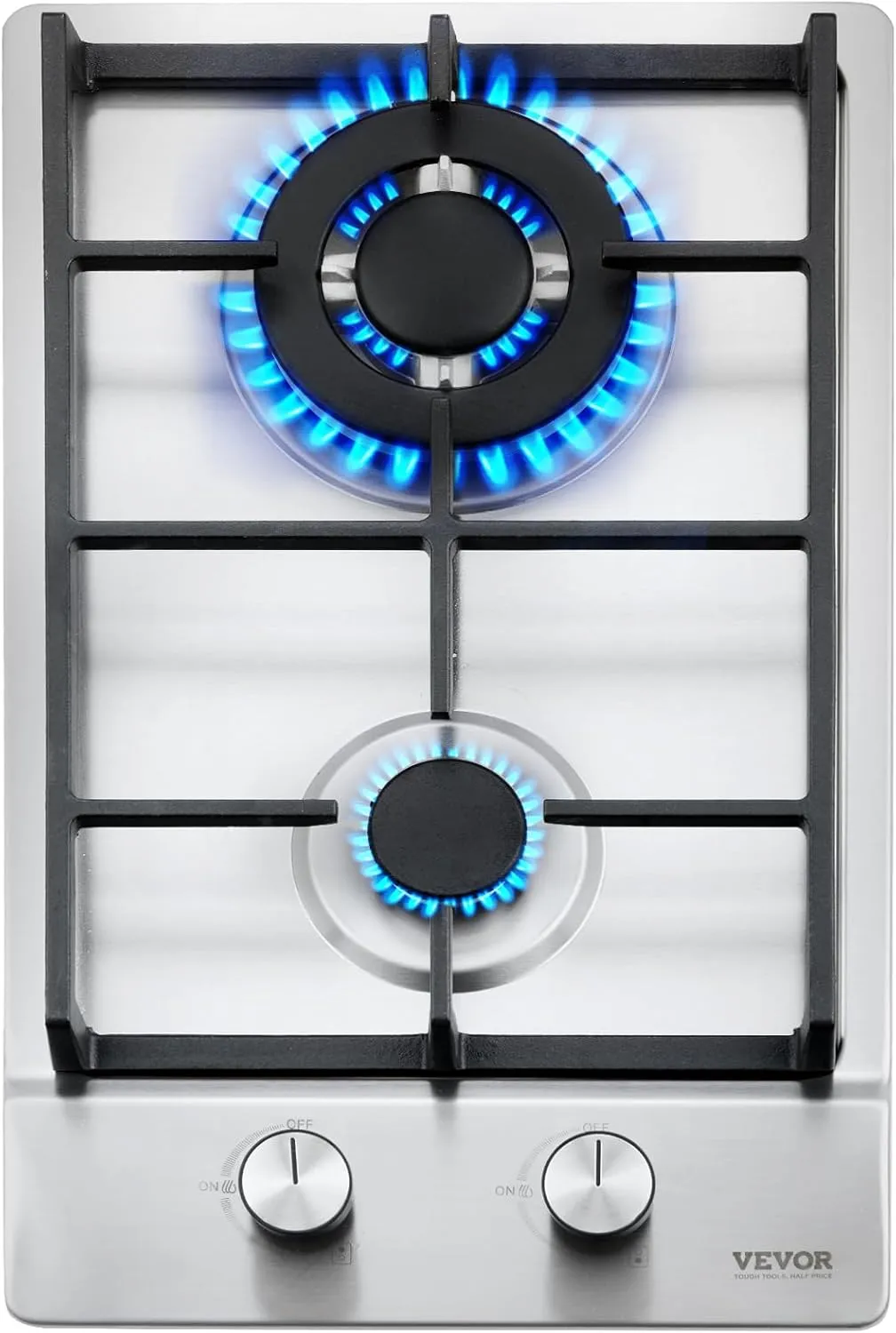 VEVOR 12 inch 2 Burners Cooktop Max 12250BTU Built-in Stainless Steel Stove Top LPG/NG Convertible Dual Fuel Natural Gas Hob with Thermocouple Protection for Outdoor, Kitchen, Camping, RV