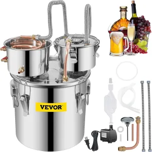 VEVOR Alcohol Still 8GAL/30L, Alcohol Distiller with Thumper Keg, Distillery Kit for Alcohol with Copper Tube & Build-in Thermometer & Water Pump