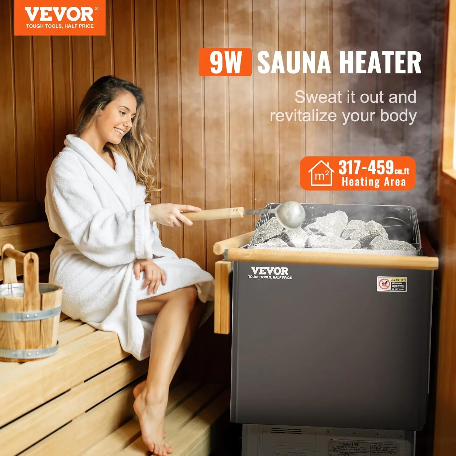VEVOR Sauna Heater, 9KW 220V Electric Sauna Stove, Steam Bath Sauna Heater with External Digital Controller, 3h Timer & Adjustable Temp for Max. 317-459 Cubic Feet, Home Hotel Spa Shower FCC Certify