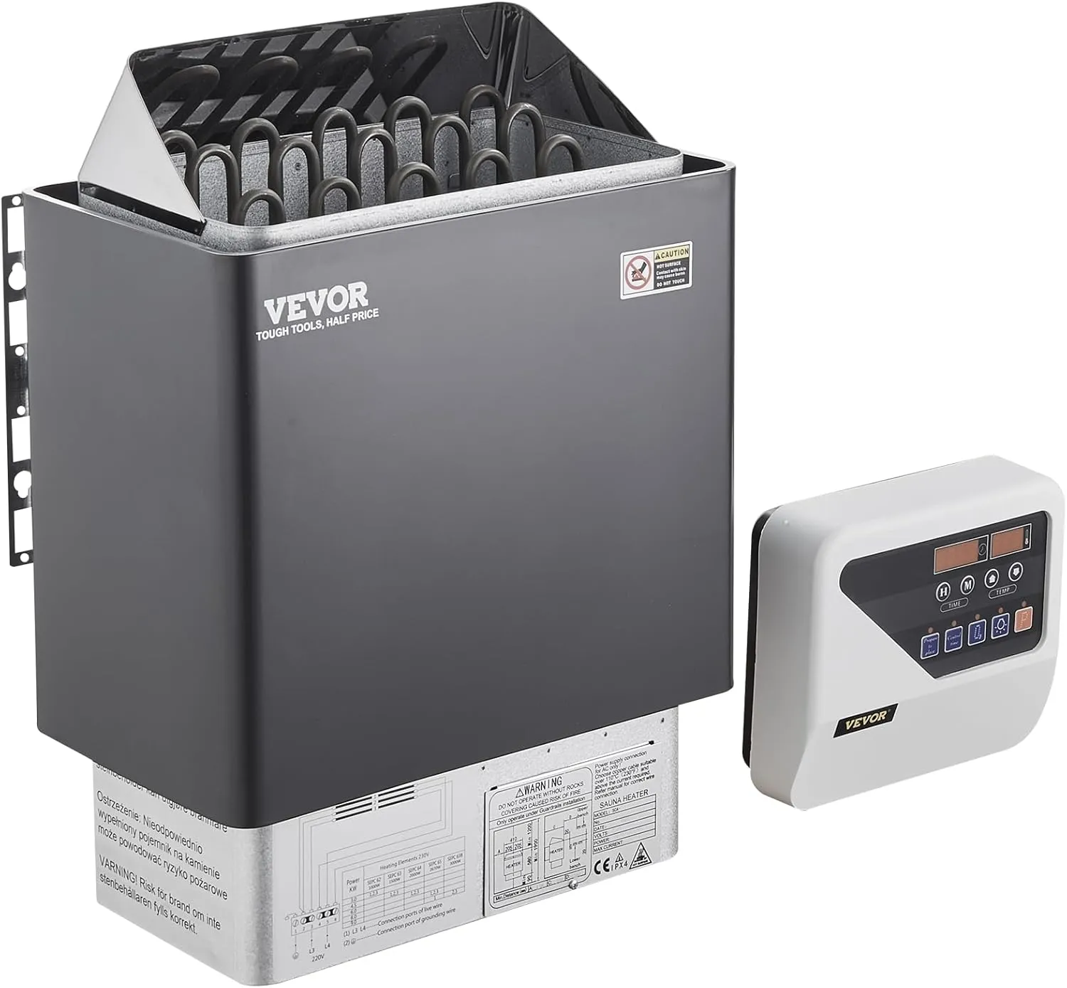 VEVOR Sauna Heater, 9KW 220V Electric Sauna Stove, Steam Bath Sauna Heater with External Digital Controller, 3h Timer & Adjustable Temp for Max. 317-459 Cubic Feet, Home Hotel Spa Shower FCC Certify