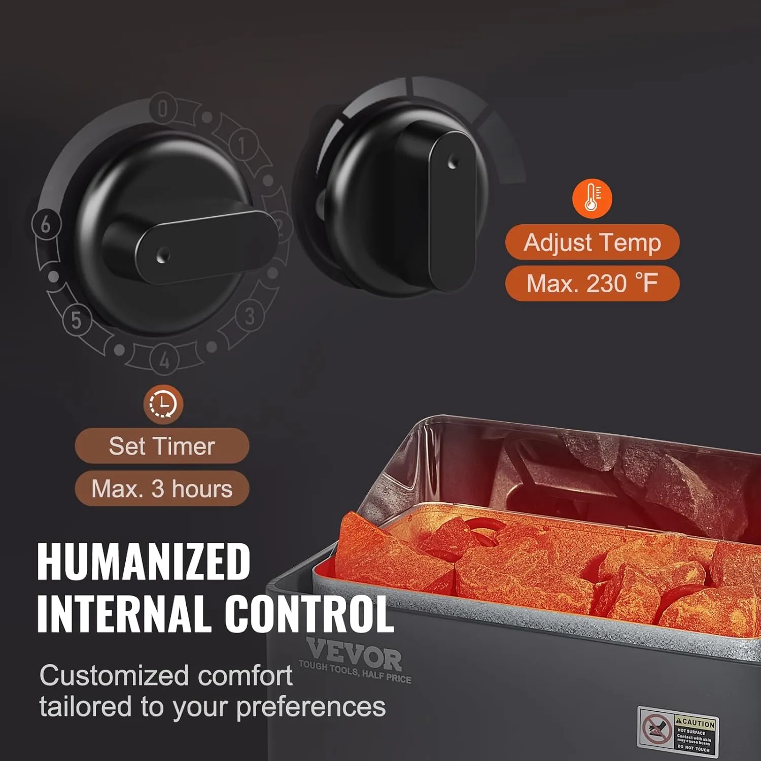 VEVOR Sauna Heater,220V Electric Sauna Stove, Steam Bath Sauna Heate 3h Timer and Adjustable Temp for Max. 176-318 Cubic Feet, Home Hotel Spa Shower Use (6KW) FCC Certification