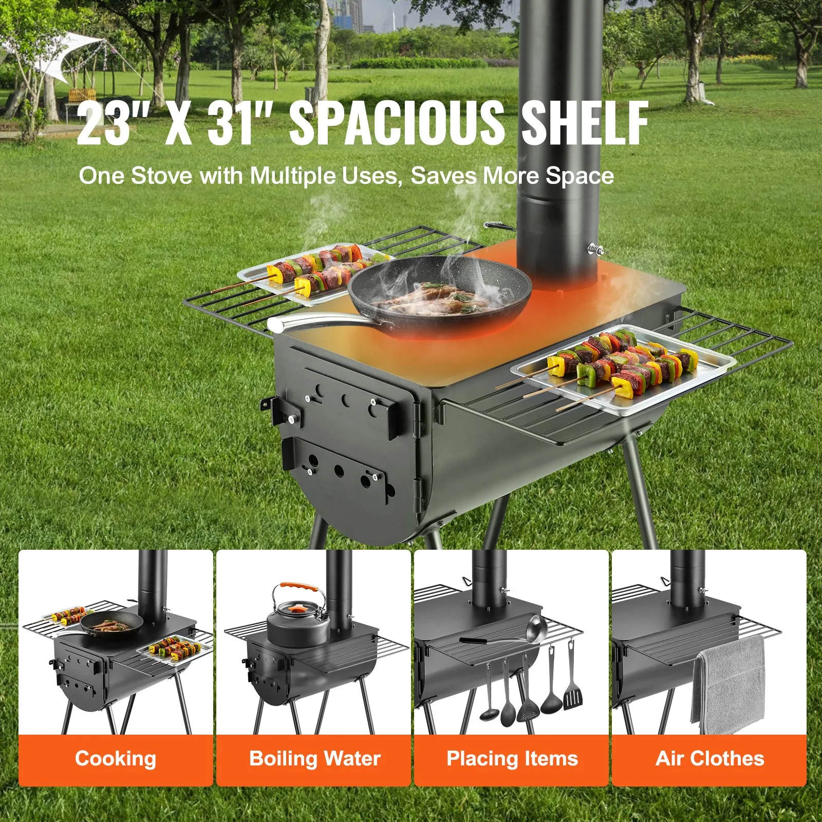 VEVOR Wood Stove, 118 inch, Alloy Steel Camping Tent Stove with Chimney Pipes & Gloves