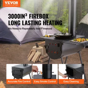 VEVOR Wood Stove, 118 inch, Alloy Steel Camping Tent Stove with Chimney Pipes & Gloves