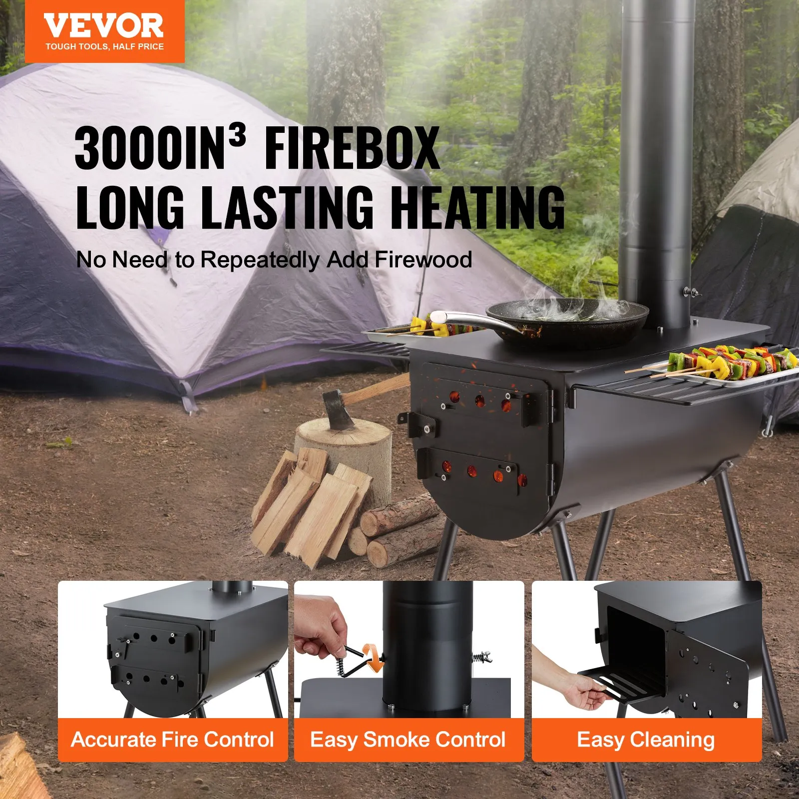 VEVOR Wood Stove, 118 inch, Alloy Steel Camping Tent Stove with Chimney Pipes & Gloves