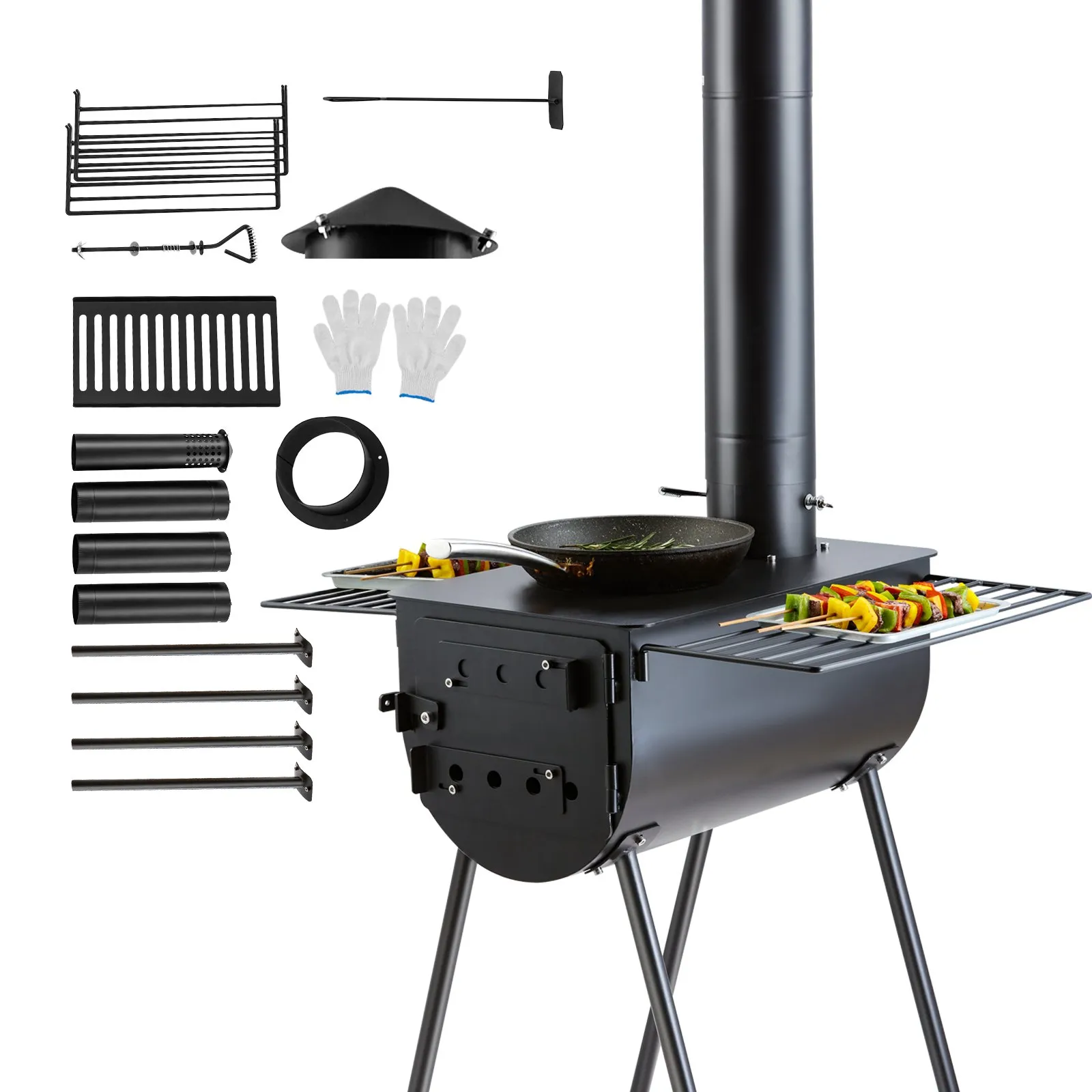 VEVOR Wood Stove, 118 inch, Alloy Steel Camping Tent Stove with Chimney Pipes & Gloves