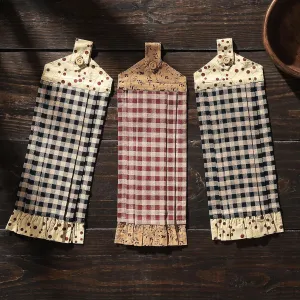 VHC Brands Cotton Pip Vinestar Button Loop Kitchen Towel Set of 3, Hanging Kitchen Towel, Pleated, Bath, Kitchen, Pip Vinestar Collection, Rectangle 21x7, Natural