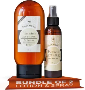 Victoria's Lavender All Natural & Body Lotion Set - Made in The USA - DEET-Free Plant-Based Spray with Essential Oils & Aloe Vera, Travel-Friendly Skin Protection for Outdoor Activities - 4 oz Each