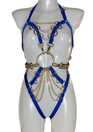 VICTORY Bodysuit, Blue/black, Hand Dyed, Blue/Gold OR Black/gold