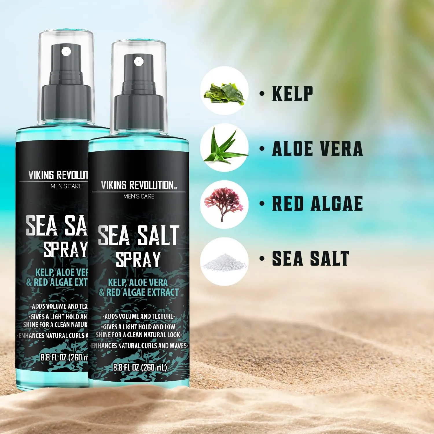 Viking Revolution Sea Salt Spray for Hair Men - Hair Texturizing Spray with Kelp, Aloe Vera & Red Algae Extract - Surf Spray to Add Volume and Texture- Sea Salt Spray for Men Beach Hair Spray (2 pack)