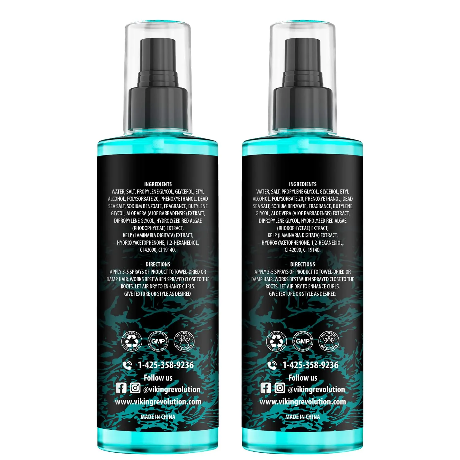 Viking Revolution Sea Salt Spray for Hair Men - Hair Texturizing Spray with Kelp, Aloe Vera & Red Algae Extract - Surf Spray to Add Volume and Texture- Sea Salt Spray for Men Beach Hair Spray (2 pack)