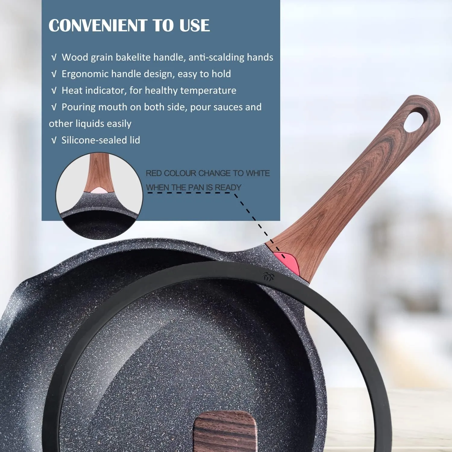 Vinchef Nonstick Deep Frying Pan Saute Pan with Lid, 12in/5.5Qt Fry Pan, German 3C  Ceramic Coating Technology, Heat Indicator, Induction Compatible