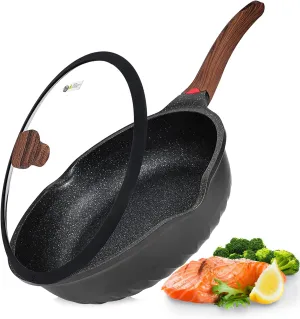 Vinchef Nonstick Deep Frying Pan Saute Pan with Lid, 12in/5.5Qt Fry Pan, German 3C  Ceramic Coating Technology, Heat Indicator, Induction Compatible