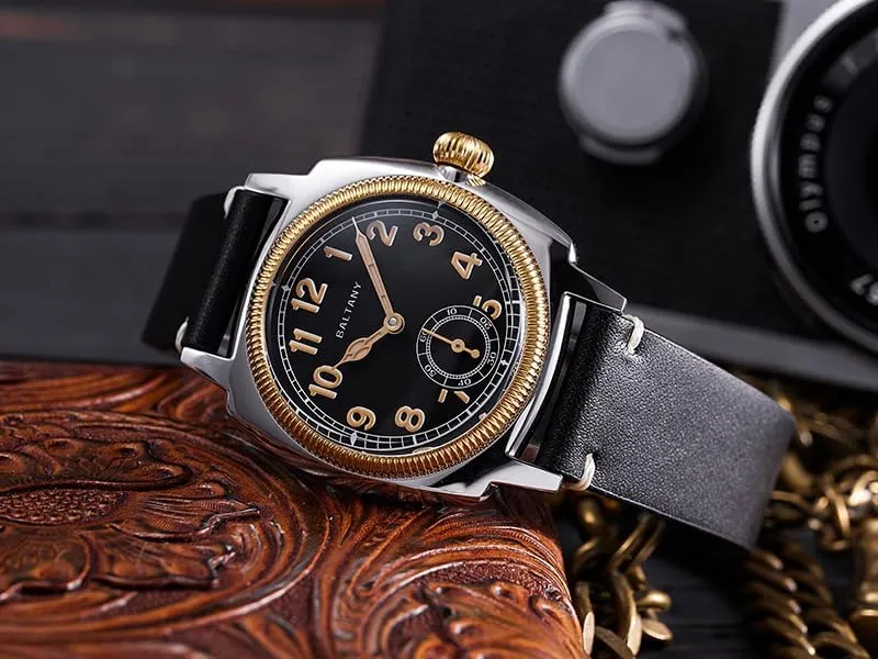 Vintage Mens Dress Watches, 1926s Cushion Leather Watch for Men with 316L Stainless Steel Case