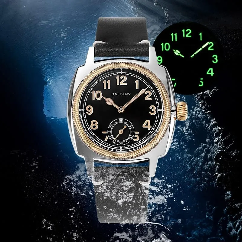 Vintage Mens Dress Watches, 1926s Cushion Leather Watch for Men with 316L Stainless Steel Case