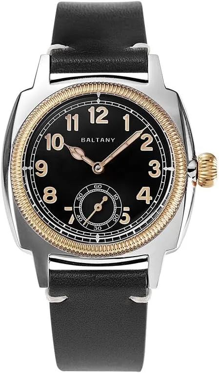 Vintage Mens Dress Watches, 1926s Cushion Leather Watch for Men with 316L Stainless Steel Case