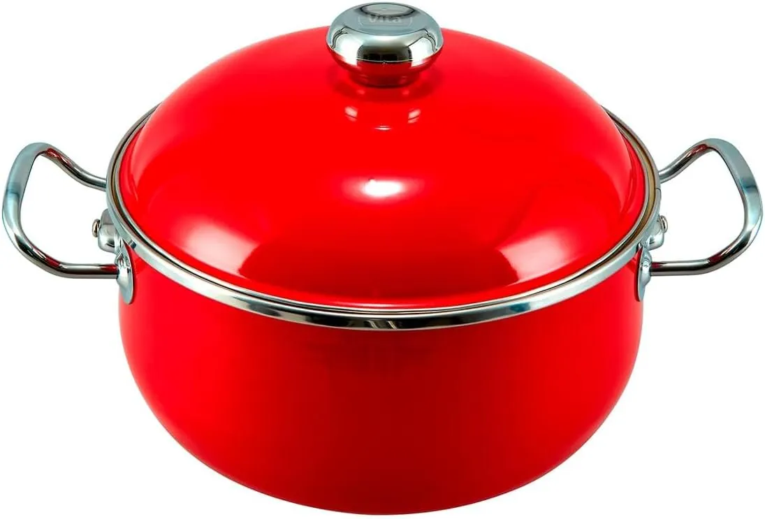 VITA 6-Quart Dutch Oven (Red) with Lid for All Stove Tops (Enamel on Steel) Dishwasher & Oven Safe up to 500 ℉ - Quick & Even Heat Distribution - Enameled Interior is Non-Reactive & Easy to Clean