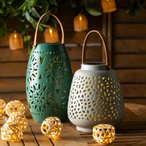 VivaStyle Outdoor Lamp & Lighting, Ceramic Speckled Cut Out Solar Lantern
