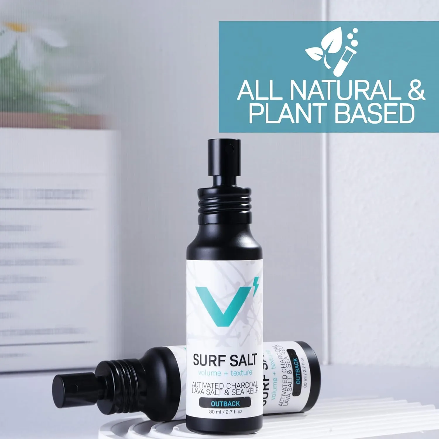 VOLT Surf Sea Salt Spray for Hair & Beard – Natural Volumizing & Texturizing Spray with Activated Charcoal, Kaolin & Sea Kelp – Aerosol-Free, Travel-Size, Aluminum Bottle - Outback, 5 Fl Oz (150ml)