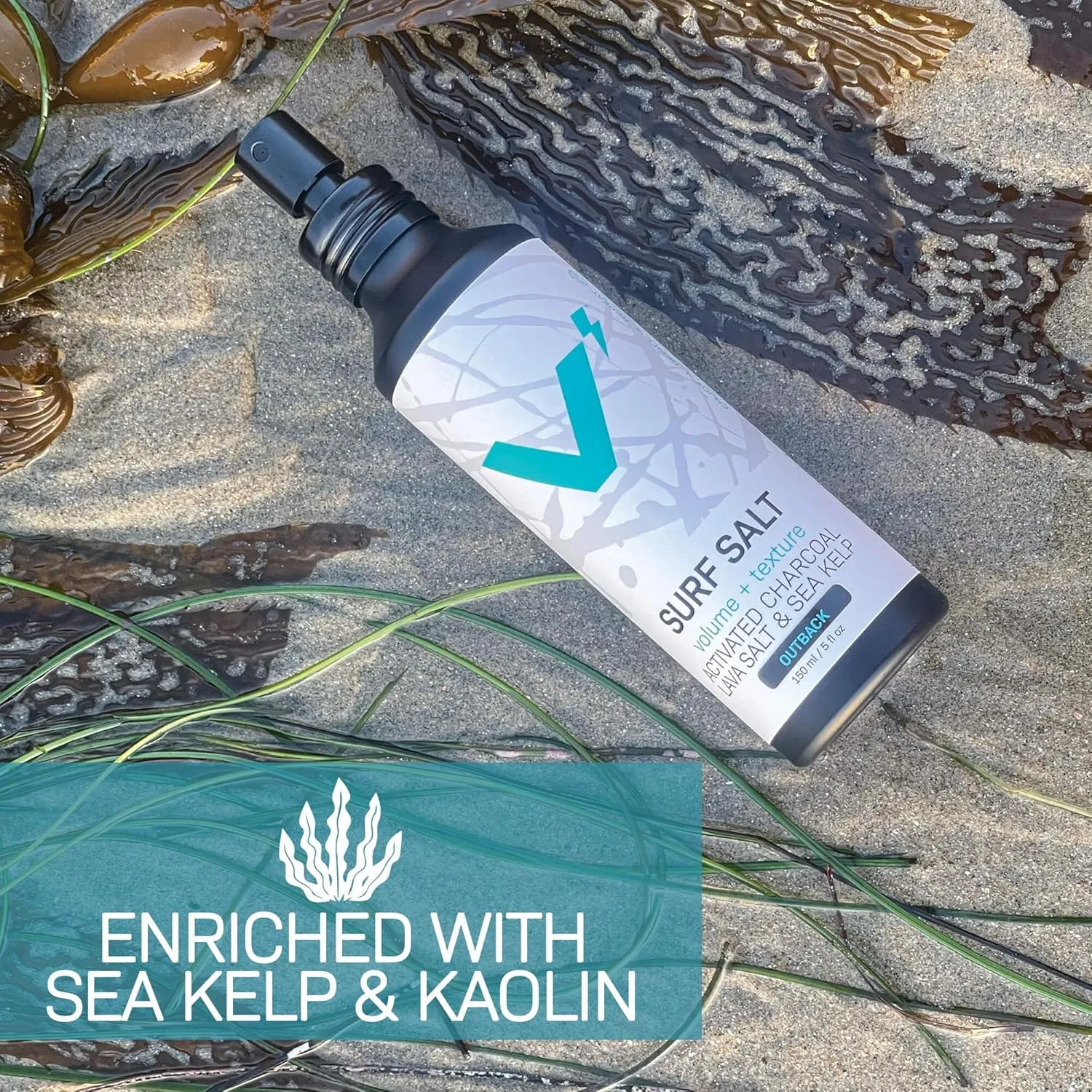 VOLT Surf Sea Salt Spray for Hair & Beard – Natural Volumizing & Texturizing Spray with Activated Charcoal, Kaolin & Sea Kelp – Aerosol-Free, Travel-Size, Aluminum Bottle - Outback, 5 Fl Oz (150ml)