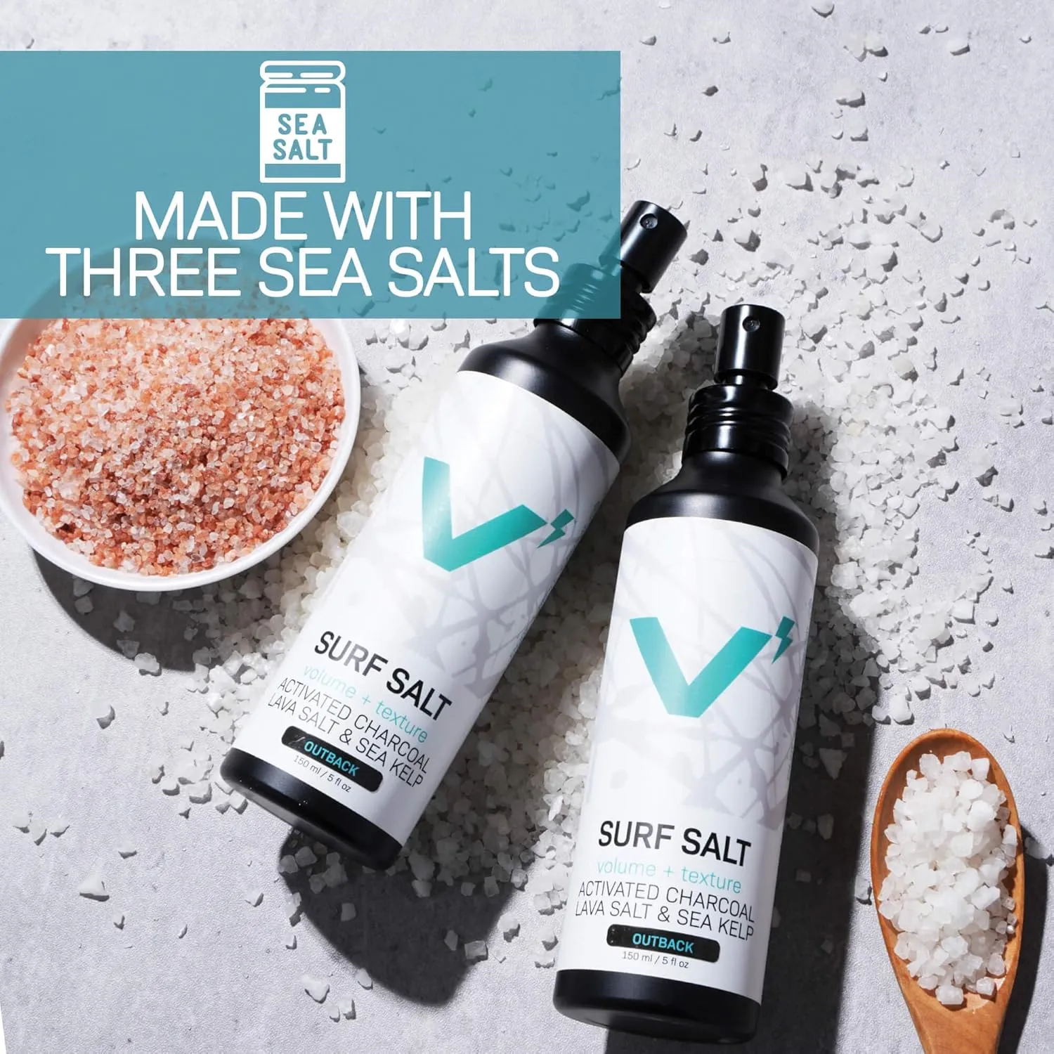 VOLT Surf Sea Salt Spray for Hair & Beard – Natural Volumizing & Texturizing Spray with Activated Charcoal, Kaolin & Sea Kelp – Aerosol-Free, Travel-Size, Aluminum Bottle - Outback, 5 Fl Oz (150ml)