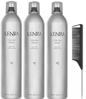 Volume Hairspray - Super Hold Finishing Spray #25 - It Leaves Hair Looking Natural And Shiny - 16 Ounce - Includes Tail Comb (Pack Of 3)
