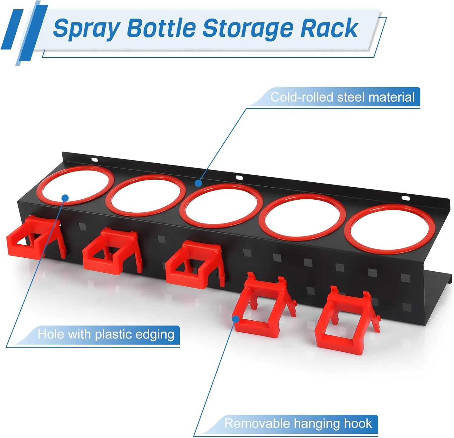 Wall-Mounted Spray Bottle Storage Rack, Universal Spray Bottle Holder with Removable Hooks, Hanging Rail Car Beauty Shop Accessory Display & Mobile Detailing Tools Hanger & Organizer for Garage
