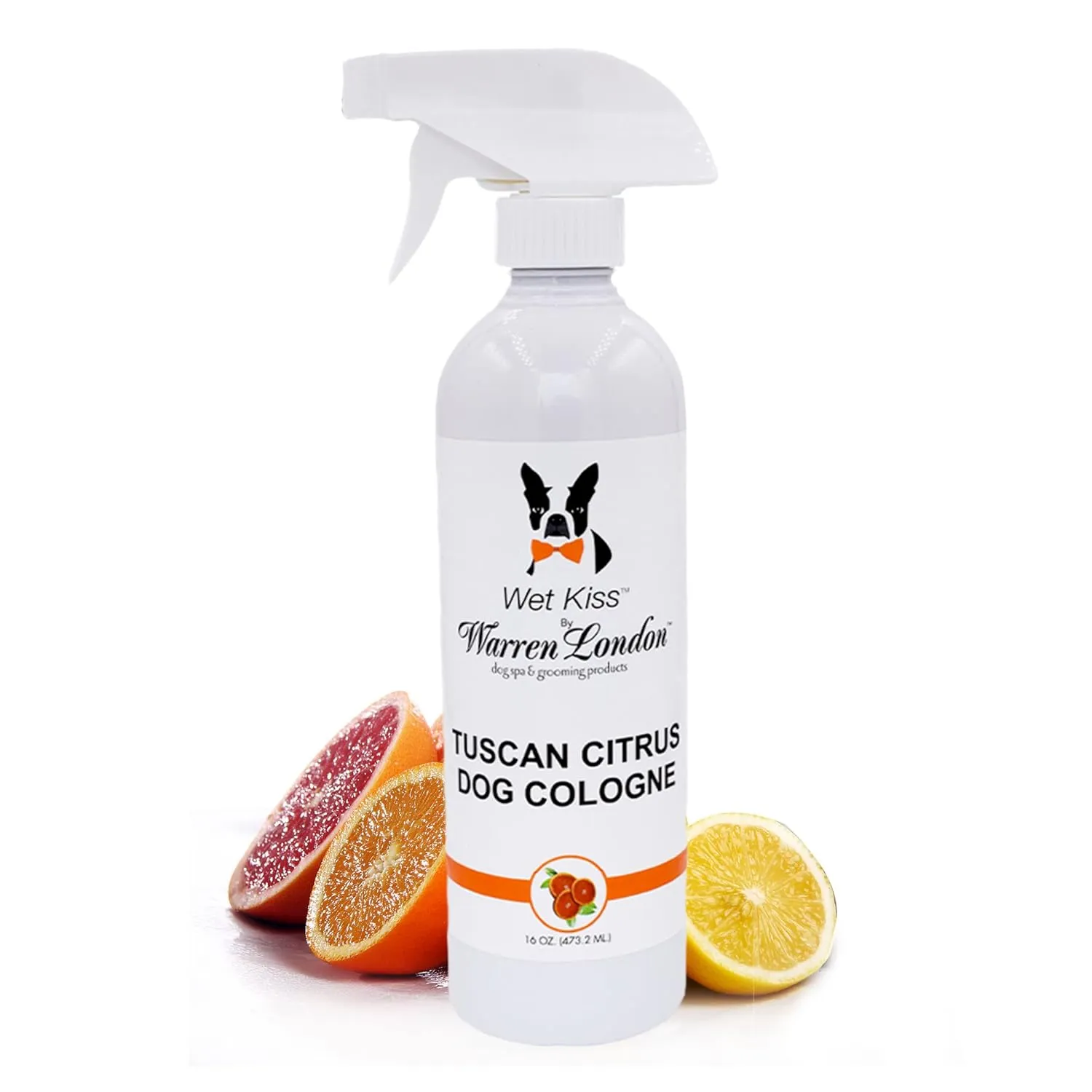 Warren London - Wet Kiss Dog Cologne, Long Lasting Dog Spray, Dog Deodorant to Remove Odor from Stinky Dogs, Tuscan Citrus, 16 Ounce Bottle