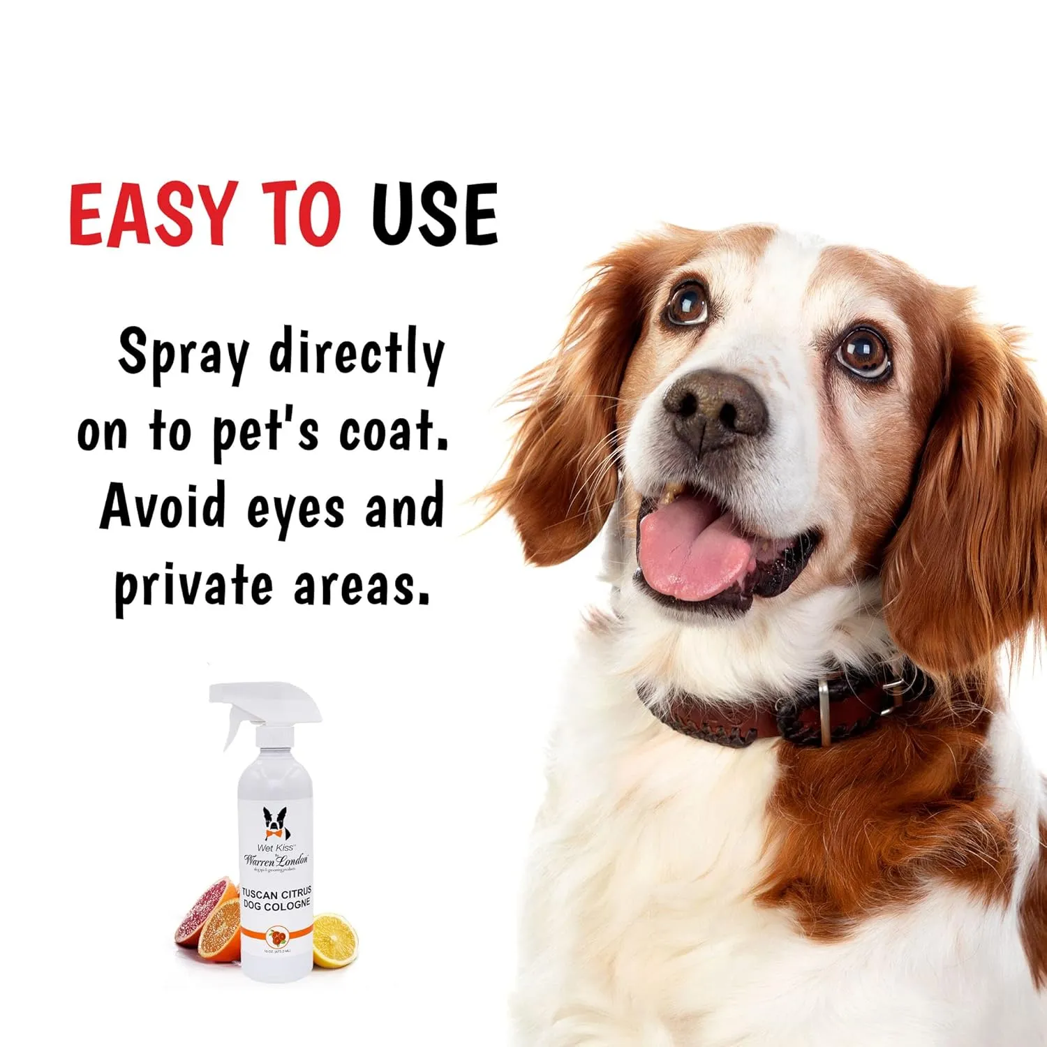 Warren London - Wet Kiss Dog Cologne, Long Lasting Dog Spray, Dog Deodorant to Remove Odor from Stinky Dogs, Tuscan Citrus, 16 Ounce Bottle