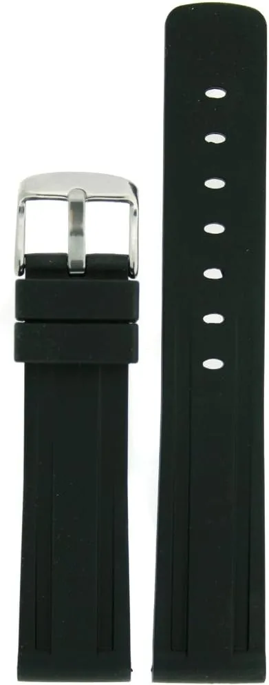 Watch Band Silicone Rubber Black Strap Waterproof Stainless Buckle 18 millimeters
