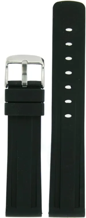 Watch Band Silicone Rubber Black Strap Waterproof Stainless Buckle 18 millimeters