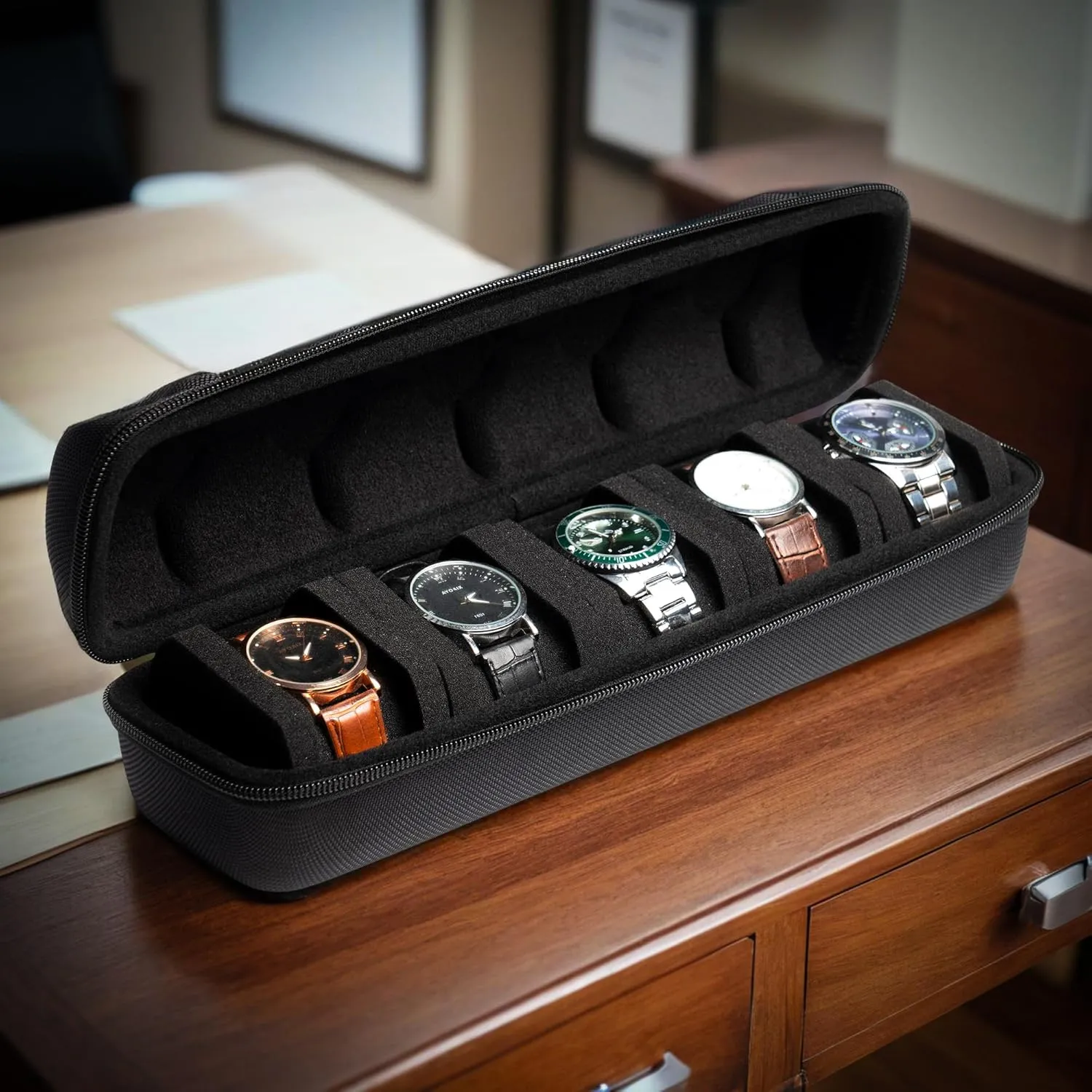 watch case for travel and storage (5 slots black)