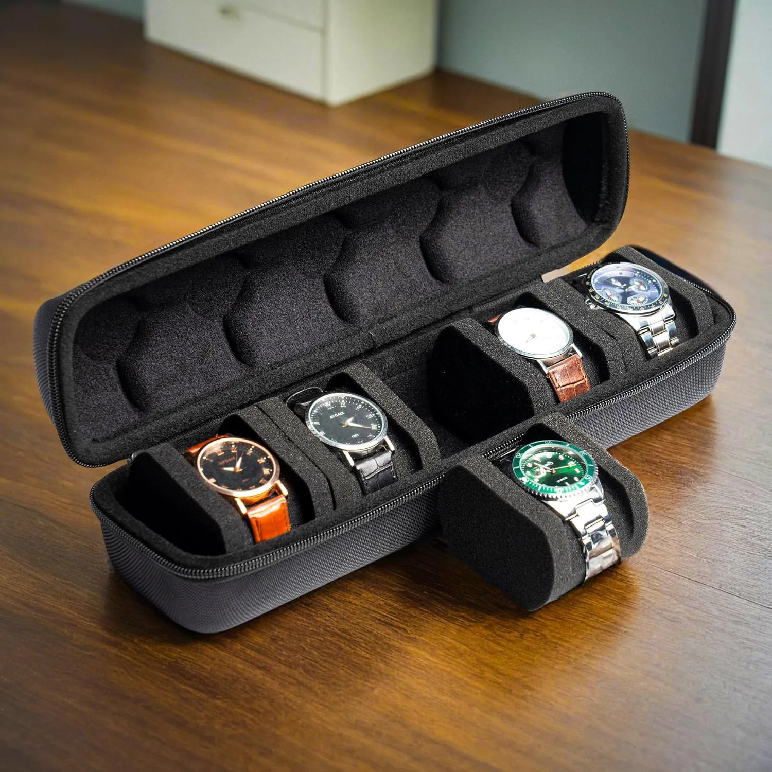 watch case for travel and storage (5 slots black)